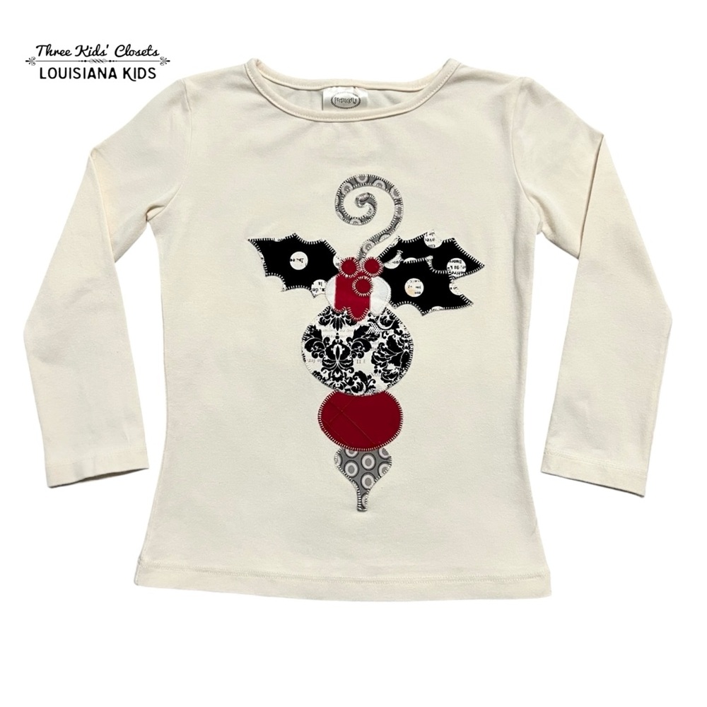 Persnickety 3Y Christmas Holiday Holly Ornament Appliqué Shirt